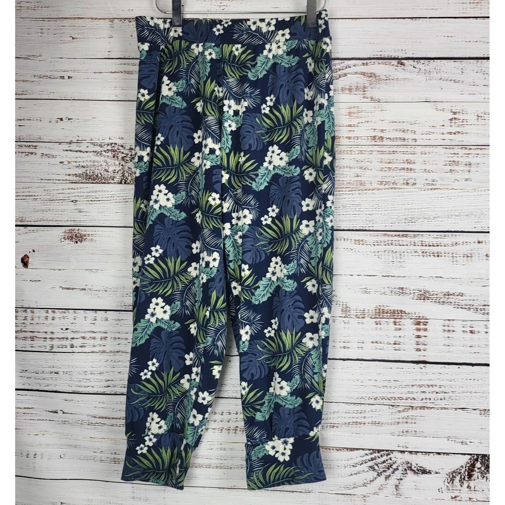 Tommy Bahama Pajama Capri M Womens Blue Tropical Printโ Soft Pull On Cuffed